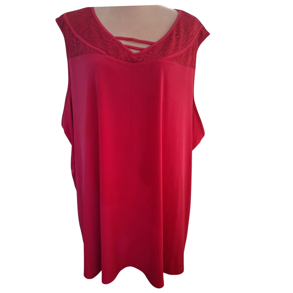 Any Wear by Catherines Pink Lace V-Neck Sleeveless Tunic Top Plus Size 5X 34/36W